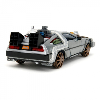 DeLorean (Railroad Wheels) Time Machine Diecast Model 1/24 Hollywood Rides, Back to the Future Part III