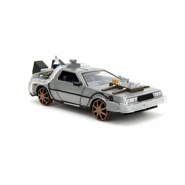 DeLorean (Railroad Wheels) Time Machine Diecast Model 1/24 Hollywood Rides, Back to the Future Part III