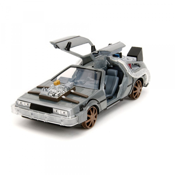 DeLorean (Railroad Wheels) Time Machine Diecast Model 1/24 Hollywood Rides, Back to the Future Part III