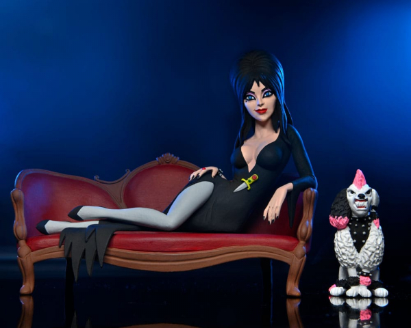 Elvira on Couch Vinyl-Figur Toony Terrors, Elvira - Herrscherin der Dunkelheit, 15 cm